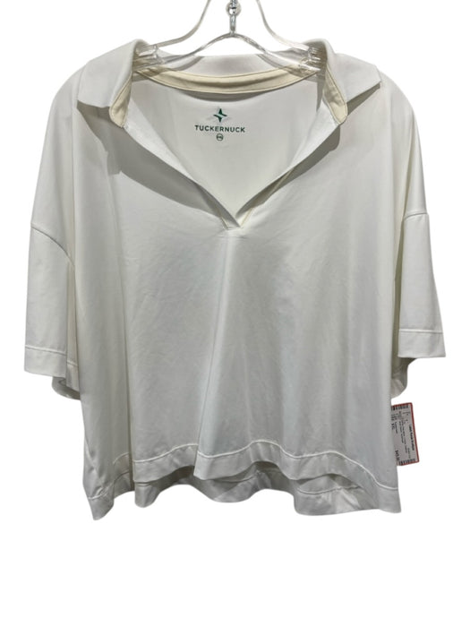Tuckernuck Size XXL White Poly Blend V Neck Collared Short Sleeve Top White / XXL