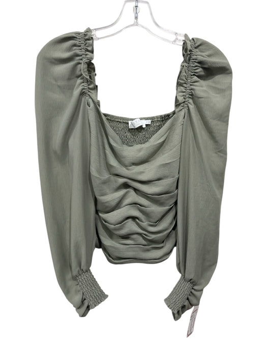 ASTR Size M Green Polyester Square Neck Long Puff Sleeve Pleated Smocked Top Green / M