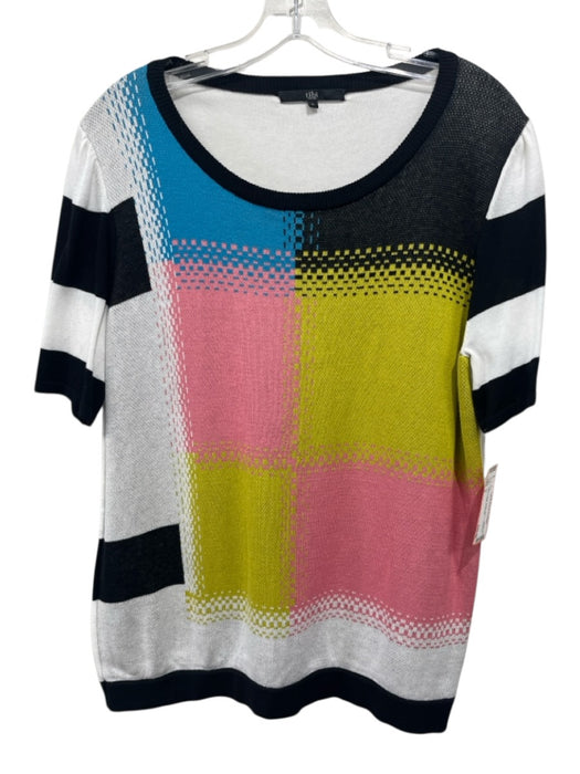 Tibi Size L White & Multi Cotton Blend Colorblock Stripe Detail Top White & Multi / L