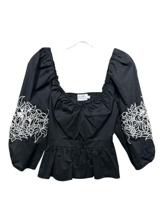 Tanya Taylor Size 4 Black & White Cotton Blend Sweetheart Neckline Top Black & White / 4