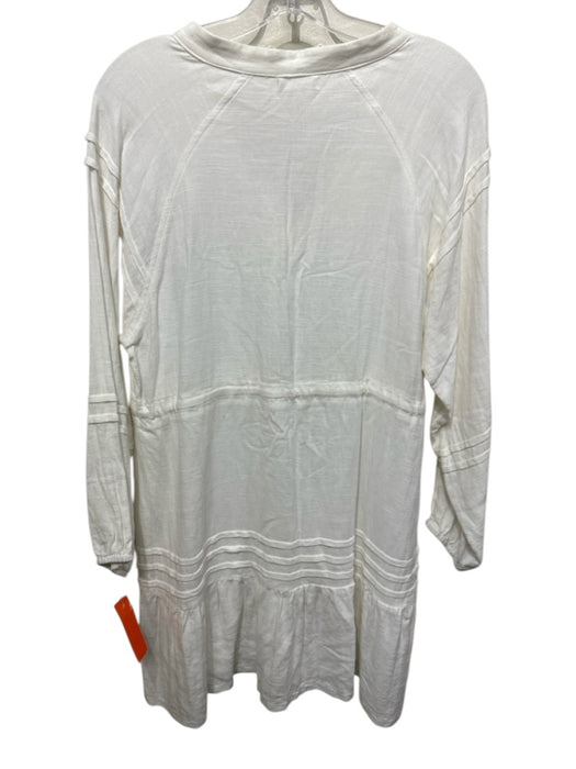 Avec Les Filles Size L White Cotton V Neck Drawstring Waist Long Sleeve Dress White / L