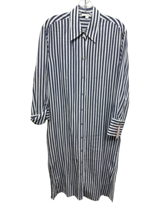 Vince Size S Navy & white Tencel Blend Striped Button Down Midi Dress Navy & white / S