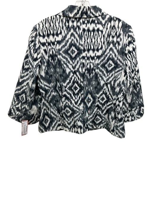 Lafayette 148 Size 12 Black & White Cotton Blend Geo Print V Neck Blazer Black & White / 12