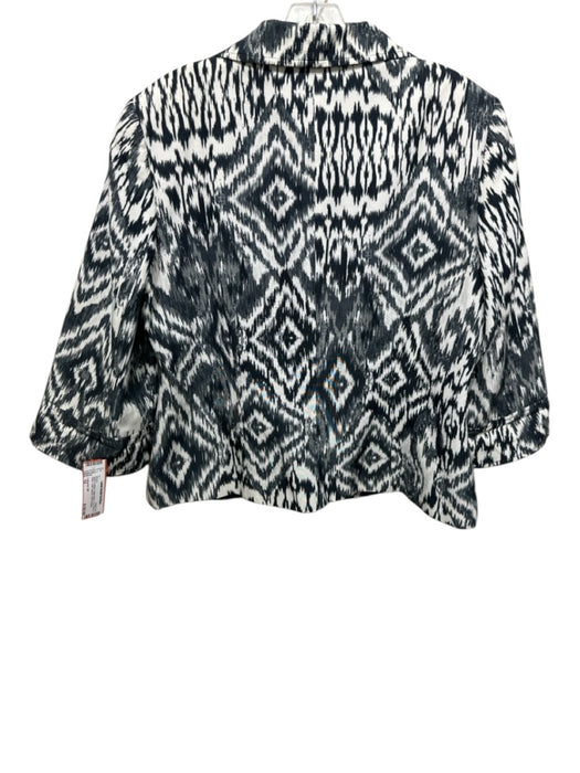 Lafayette 148 Size 12 Black & White Cotton Blend Geo Print V Neck Blazer Black & White / 12