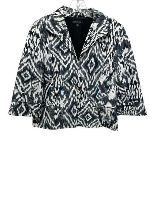 Lafayette 148 Size 12 Black & White Cotton Blend Geo Print V Neck Blazer Black & White / 12