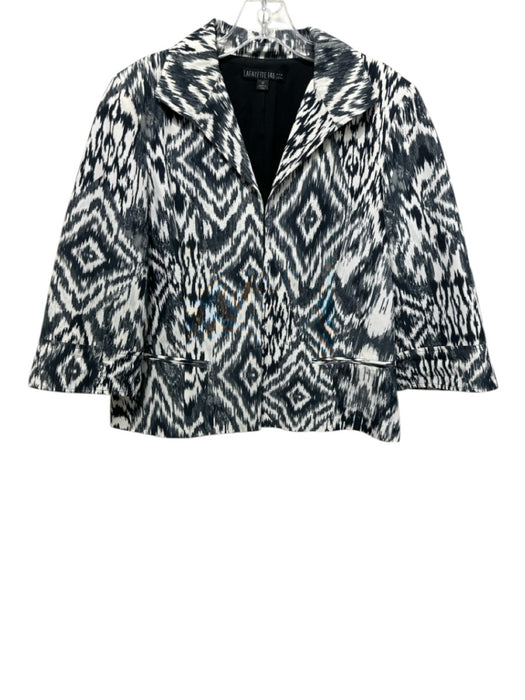 Lafayette 148 Size 12 Black & White Cotton Blend Geo Print V Neck Blazer Black & White / 12