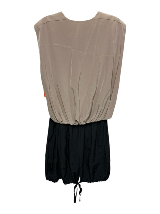 Tibi Size 2 Beige & Black Silk Colorblock Tie Waist cape detail back Dress Beige & Black / 2