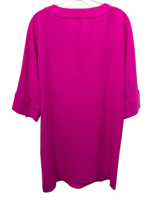 Trina Turk Size M Hot pink Poly Blend V Neck 1/2 Sleeve Above knee Solid Dress Hot pink / M