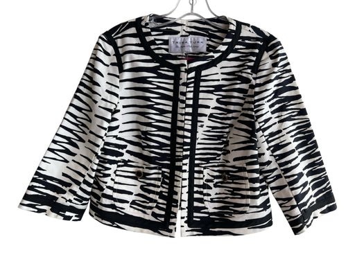 Trina Turk Size 4 Black & White Cotton Blend Zebra Round Neck Hook & Eye Jacket Black & White / 4