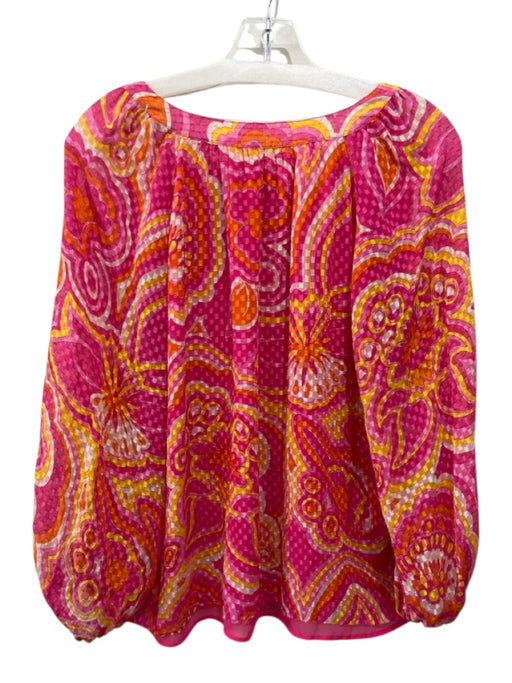 Trina Turk Size S/M Pink & Multi Silk & Viscose Split V Neck Top Pink & Multi / S/M