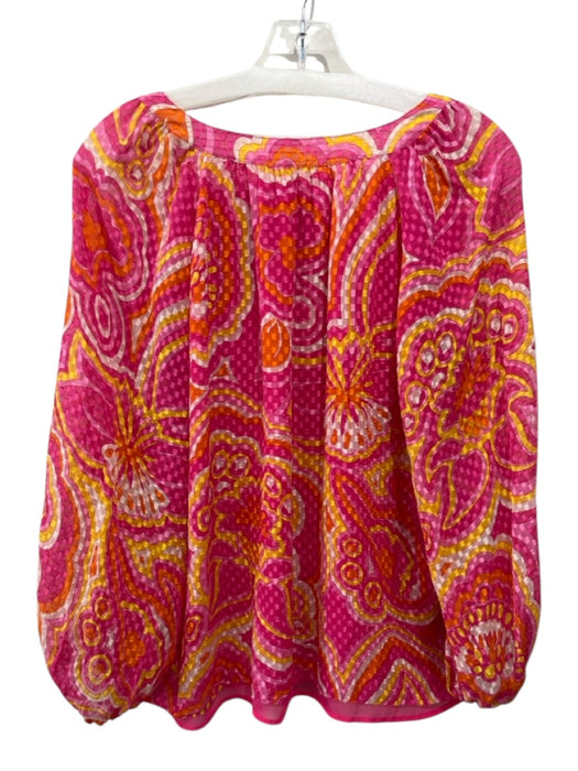 Trina Turk Size S/M Pink & Multi Silk & Viscose Split V Neck Top Pink & Multi / S/M