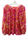 Trina Turk Size S/M Pink & Multi Silk & Viscose Split V Neck Top Pink & Multi / S/M