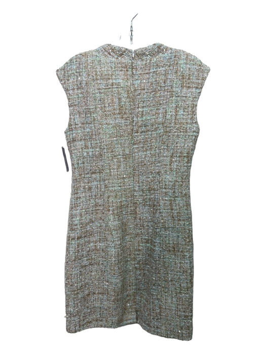 Badgley Mischka Size 10 Beige & Blue Wool Blend Tweed Sleeveless Back Zip Dress Beige & Blue / 10