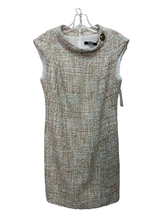 Badgley Mischka Size 10 Beige & Blue Wool Blend Tweed Sleeveless Back Zip Dress Beige & Blue / 10