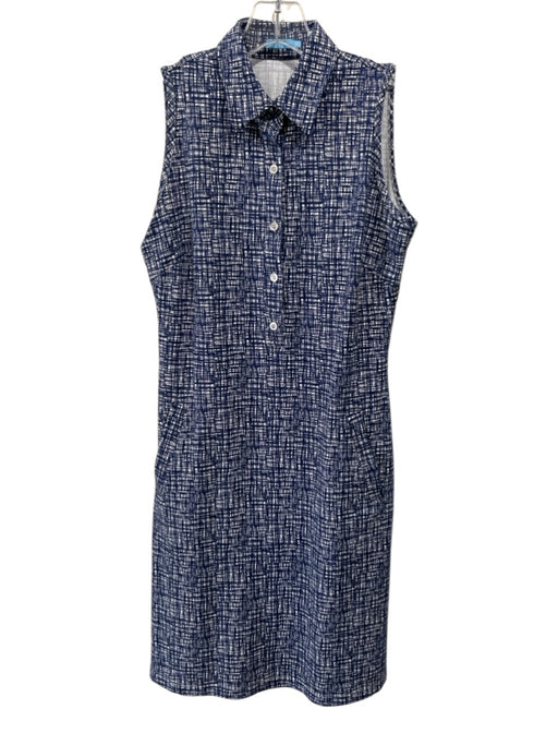 J. McLaughlin Size XS Blue & White Nylon Blend Sleeveless Pockets Dress Blue & White / XS