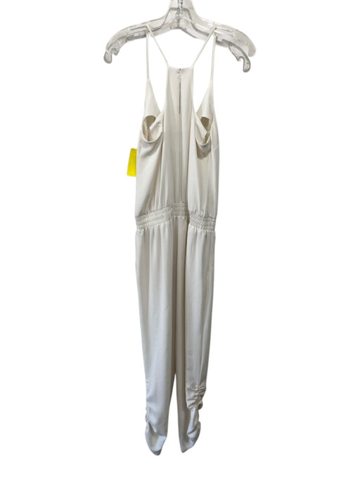 Amanda Uprichard Size S Cream Polyester Sleeveless V Neck Ruched Jumpsuit Cream / S