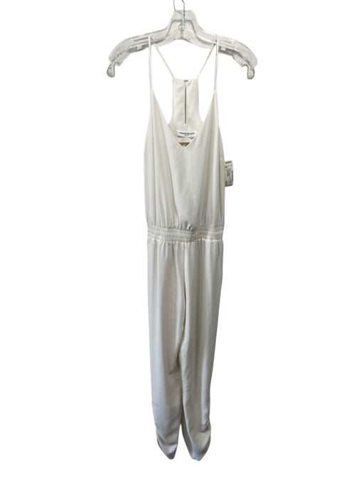 Amanda Uprichard Size S Cream Polyester Sleeveless V Neck Ruched Jumpsuit Cream / S