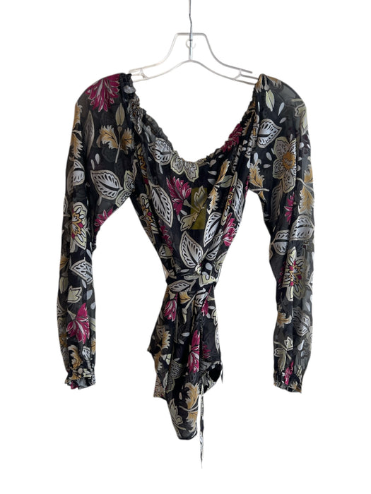 Rag & Bone Size Medium Black & Multi Viscose Blend Off Shoulder Floral Top Black & Multi / Medium