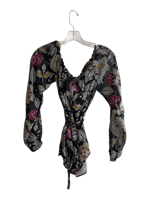 Rag & Bone Size Medium Black & Multi Viscose Blend Off Shoulder Floral Top Black & Multi / Medium
