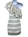 Saks Fifth Avenue Size XS White & Black Rayon One Shoulder Striped Ruffle Dress White & Black / XS