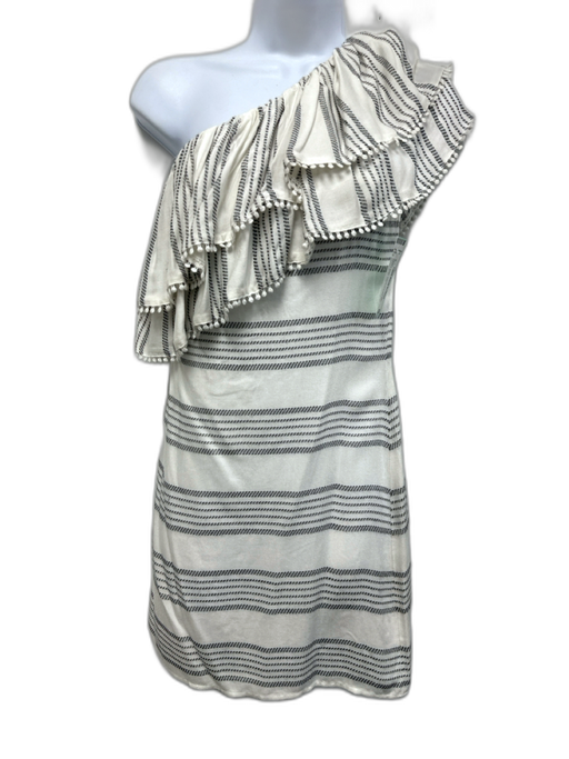 Saks Fifth Avenue Size XS White & Black Rayon One Shoulder Striped Ruffle Dress White & Black / XS