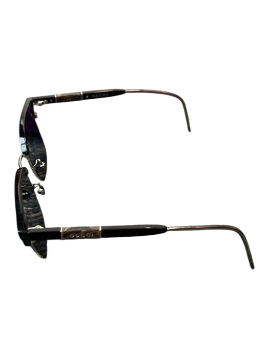Gucci Black Metal Black Lenses Cat Eye Thin Frame Logo Sunglasses Black