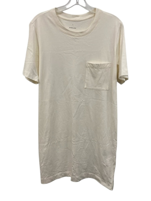 Everlane Size M Cream White Cotton Crew Neck Breast Pocket Wide Dress Cream White / M
