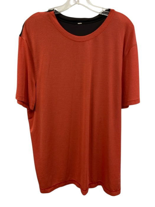 Lululemon Size Est XL Red & Gray Synthetic Striped T shirt Men's Short Sleeve Red & Gray / Est XL