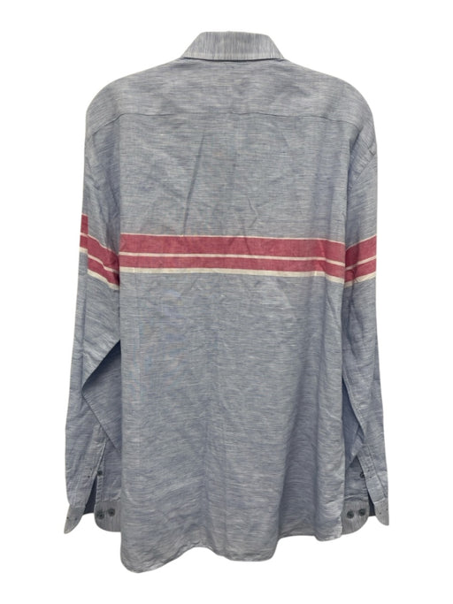 Saks Fifth Ave Size XL Blue & Red Linen Striped Button Up Long Sleeve Shirt Blue & Red / XL