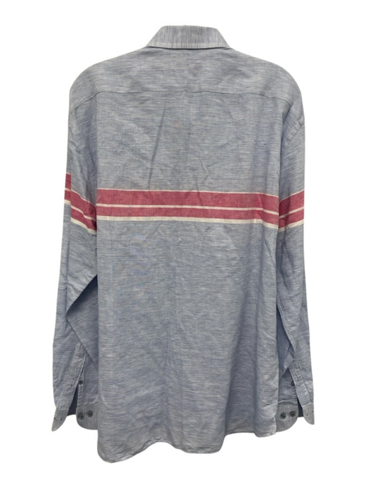 Saks Fifth Ave Size XL Blue & Red Linen Striped Button Up Long Sleeve Shirt Blue & Red / XL