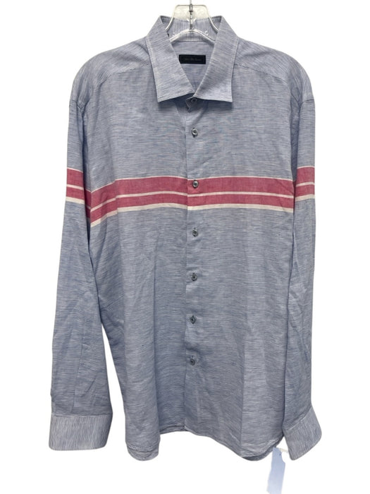 Saks Fifth Ave Size XL Blue & Red Linen Striped Button Up Long Sleeve Shirt Blue & Red / XL