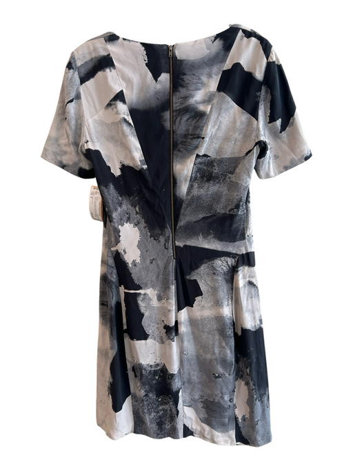 Helmut Lang Size 8 Black, gray & white Silk Blend Wide Neck Short Sleeve Dress Black, gray & white / 8