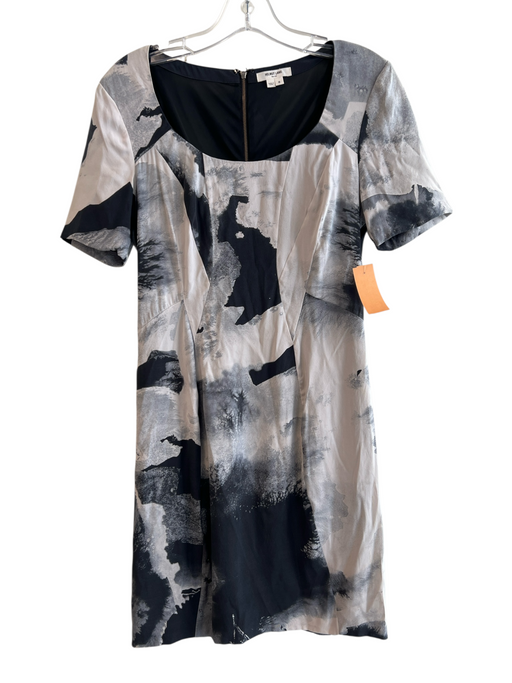 Helmut Lang Size 8 Black, gray & white Silk Blend Wide Neck Short Sleeve Dress Black, gray & white / 8