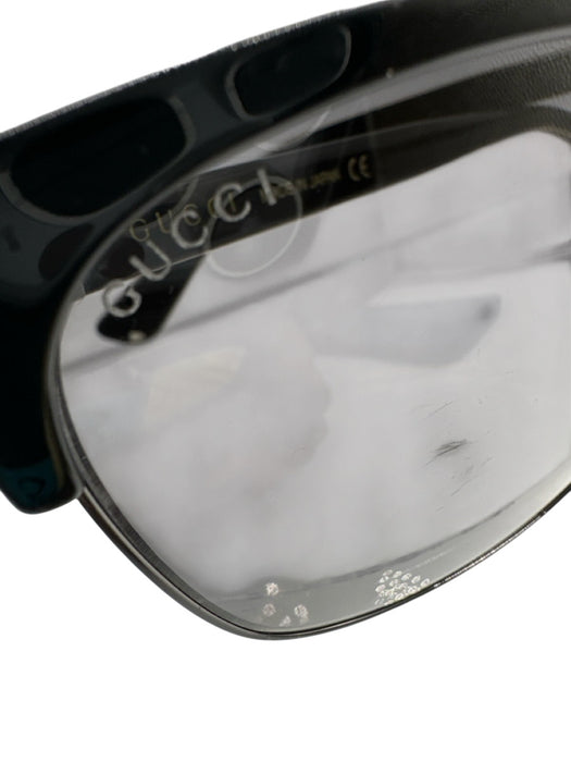 Gucci Black Rectangle frames Gucci Stripe gold accent Sunglasses Black