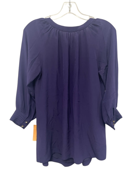 Shoshanna Size 0 Purple Silk Long Sleeve Button Detail Gathered Pleated Top Purple / 0