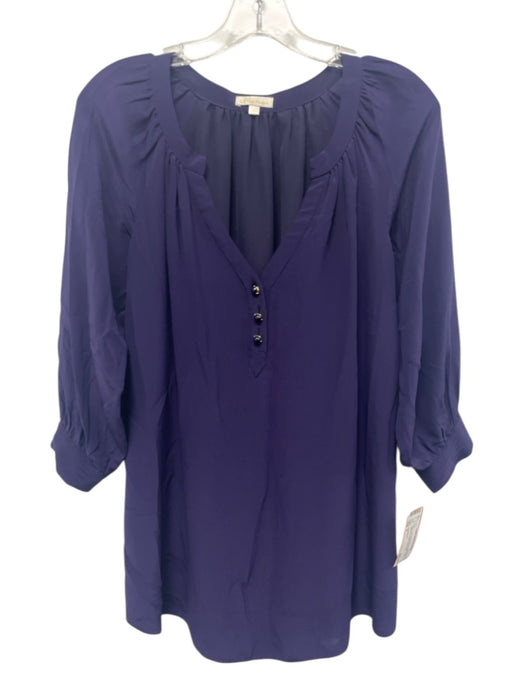 Shoshanna Size 0 Purple Silk Long Sleeve Button Detail Gathered Pleated Top Purple / 0