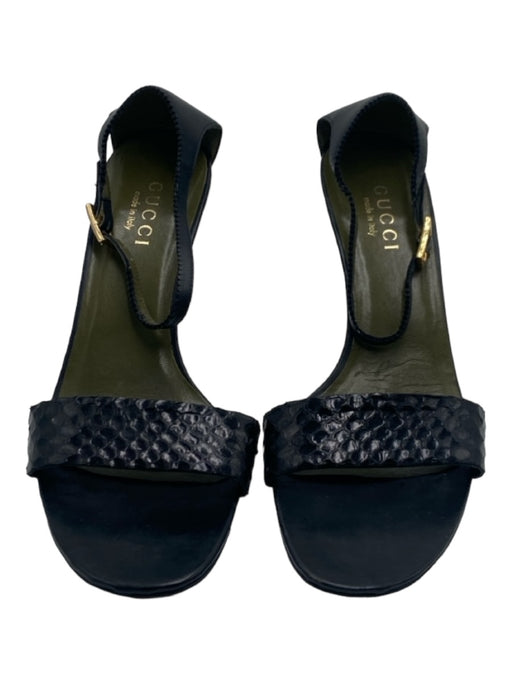 Gucci Shoe Size 9 Black Leather Ankle Strap Open Toe Python Detail Pumps Black / 9