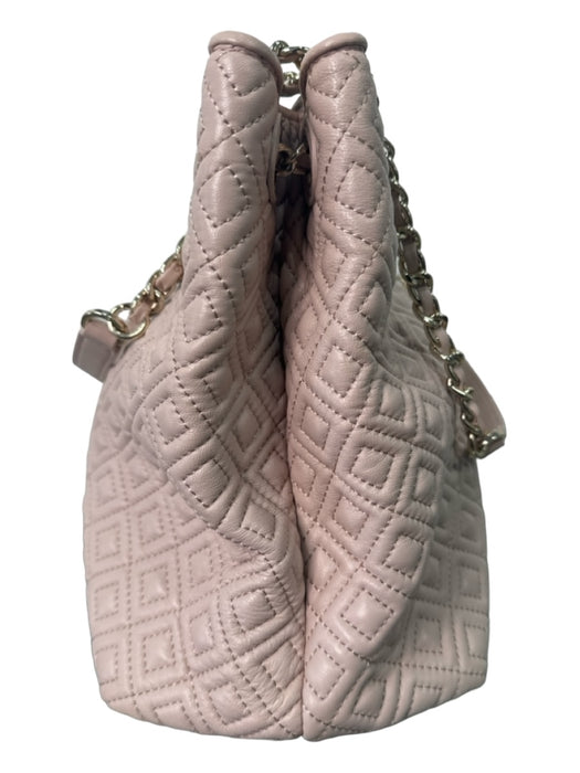 Tory Burch Pale Pink Leather Diamond Quilted Tote Chain Strap Bag Pale Pink / L