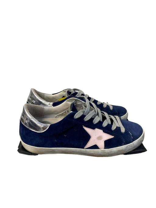 Golden Goose Shoe Size 37 Navy & Pink Suede Lace Up Low Top Logo Sneakers Navy & Pink / 37