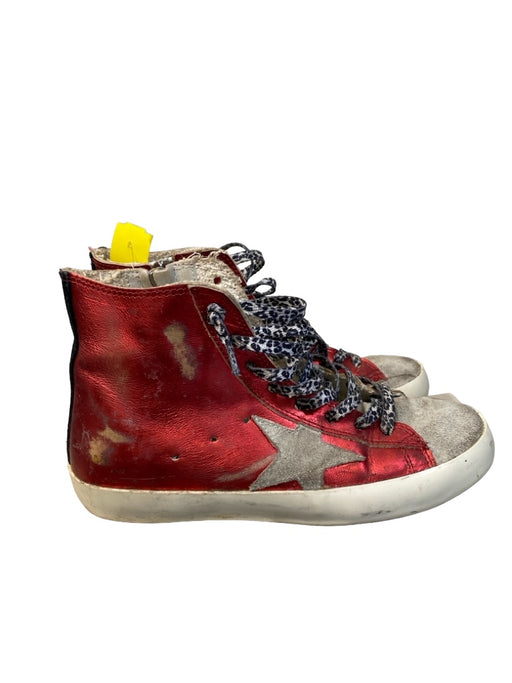 Golden Goose Shoe Size 36 Red & White Leather High Top Side Zip Lace Up Sneakers Red & White / 36