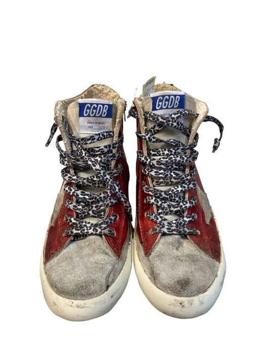 Golden Goose Shoe Size 36 Red & White Leather High Top Side Zip Lace Up Sneakers Red & White / 36