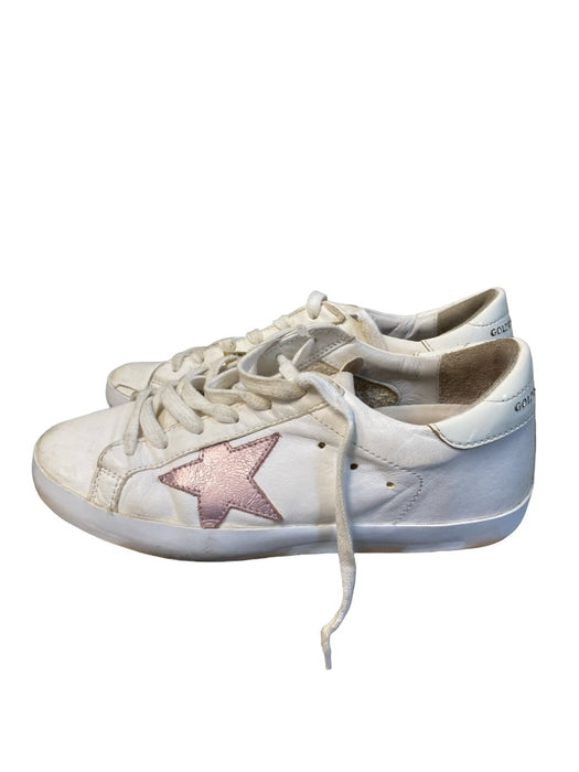 Golden Goose Shoe Size 36 White & Pink Leather Low Top lace up Logo Sneakers White & Pink / 36