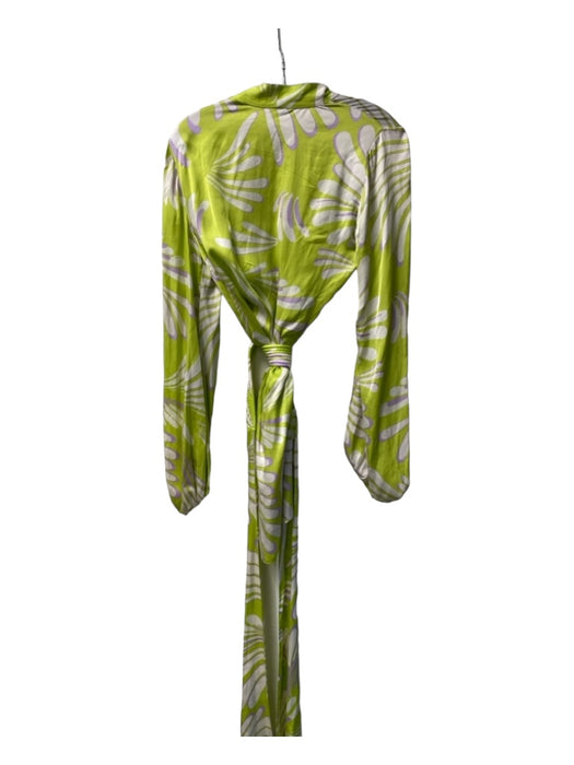 Alexis Size XS Lime, Purple & white Viscose Long Sleeve Abstract V Neck Dress Lime, Purple & white / XS