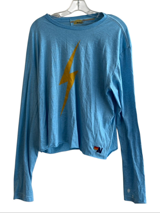 Aviator Nation Size XL Sky Blue Cotton Blend Long Sleeve Round Neck Cropped Top Sky Blue / XL