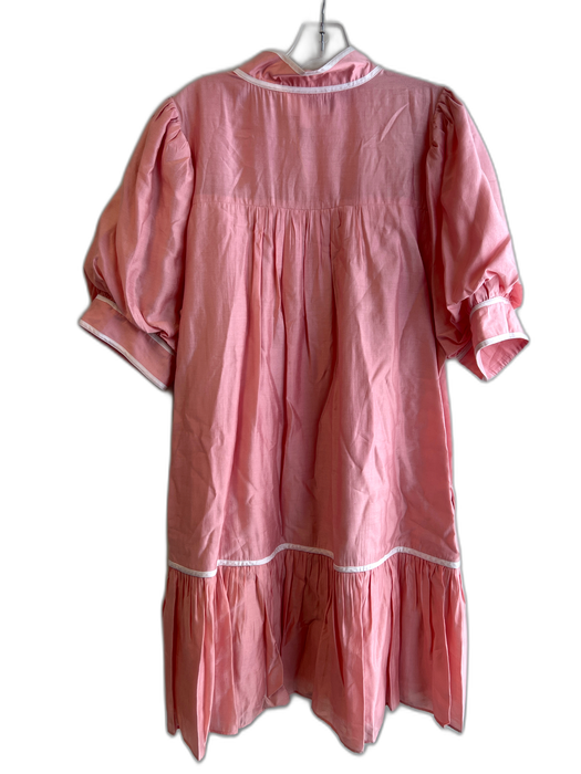 Pomander Place Size XXL Pink Rayon Blend stand collar Short Puff Sleeve Dress Pink / XXL