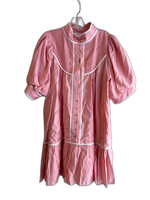 Pomander Place Size XXL Pink Rayon Blend stand collar Short Puff Sleeve Dress Pink / XXL