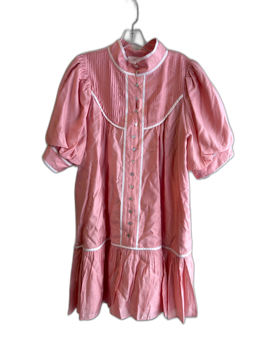 Pomander Place Size XXL Pink Rayon Blend stand collar Short Puff Sleeve Dress Pink / XXL