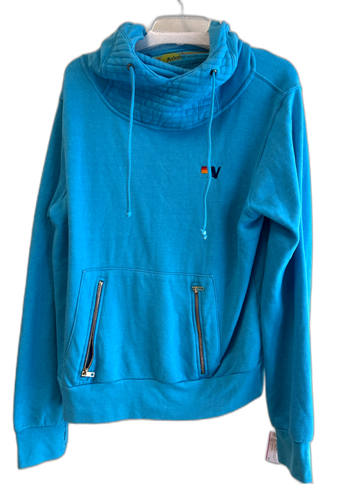 Aviator Nation Size L Blue Cotton Hood Long Sleeve Zip Pockets Logo Sweatshirt Blue / L