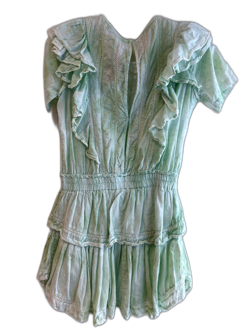 Love Shack Fancy Size S Mint Green Cotton Round Neck Ruffle Cap Sleeve Dress Mint Green / S