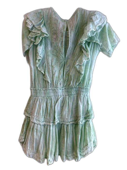 Love Shack Fancy Size S Mint Green Cotton Round Neck Ruffle Cap Sleeve Dress Mint Green / S